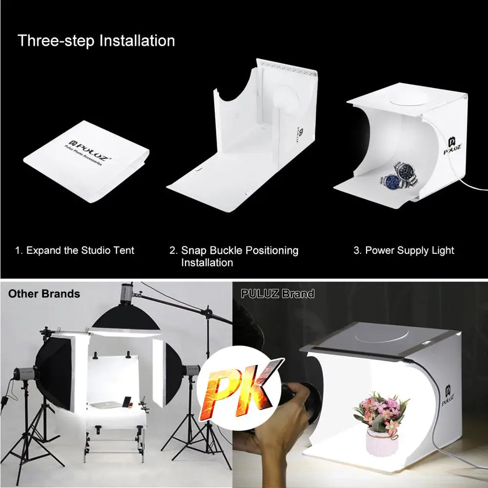 PULUZ 8.7 inch Portable Lightbox Photo Studio Box Tabletop Shooting Light Box Tent Photography Box Softbox Set for Items Display