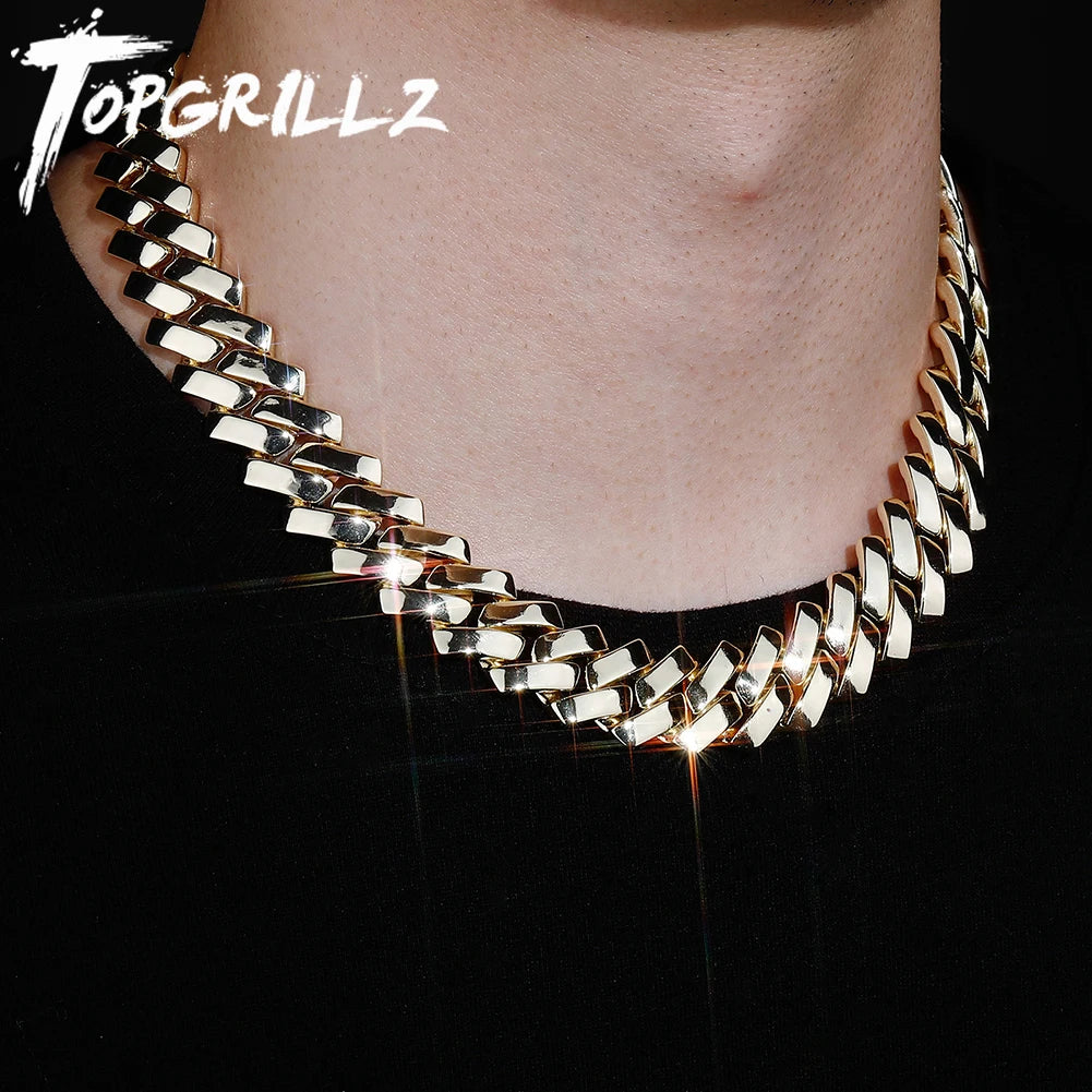 TOPGRILLZ 18MM Cuban Chain Miami Prong Link Chain Glossy High Quality Copper With New Spring Clasp Hip Hop Jewelry For Men