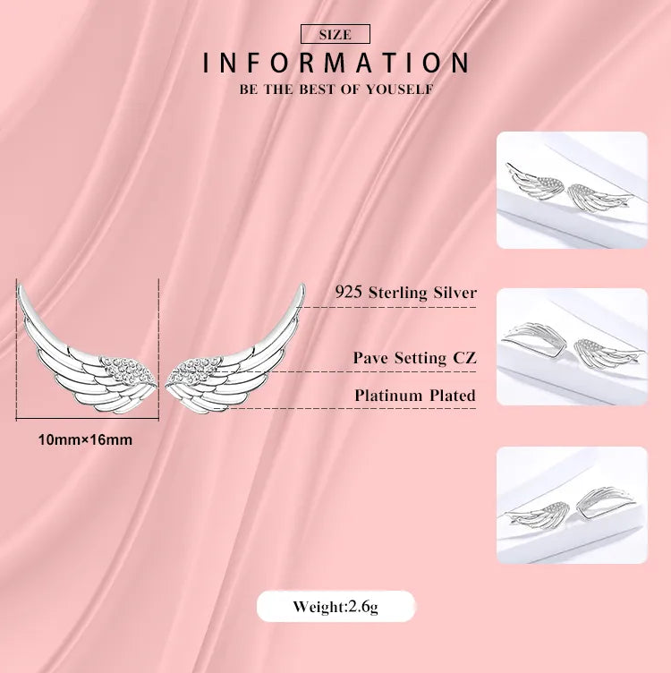 Modian Real 100% 925 Sterling Silver Wings Clear Zircon Fashion Stud Earrings For Women Charm Tiny Sterling Silver Jewelry