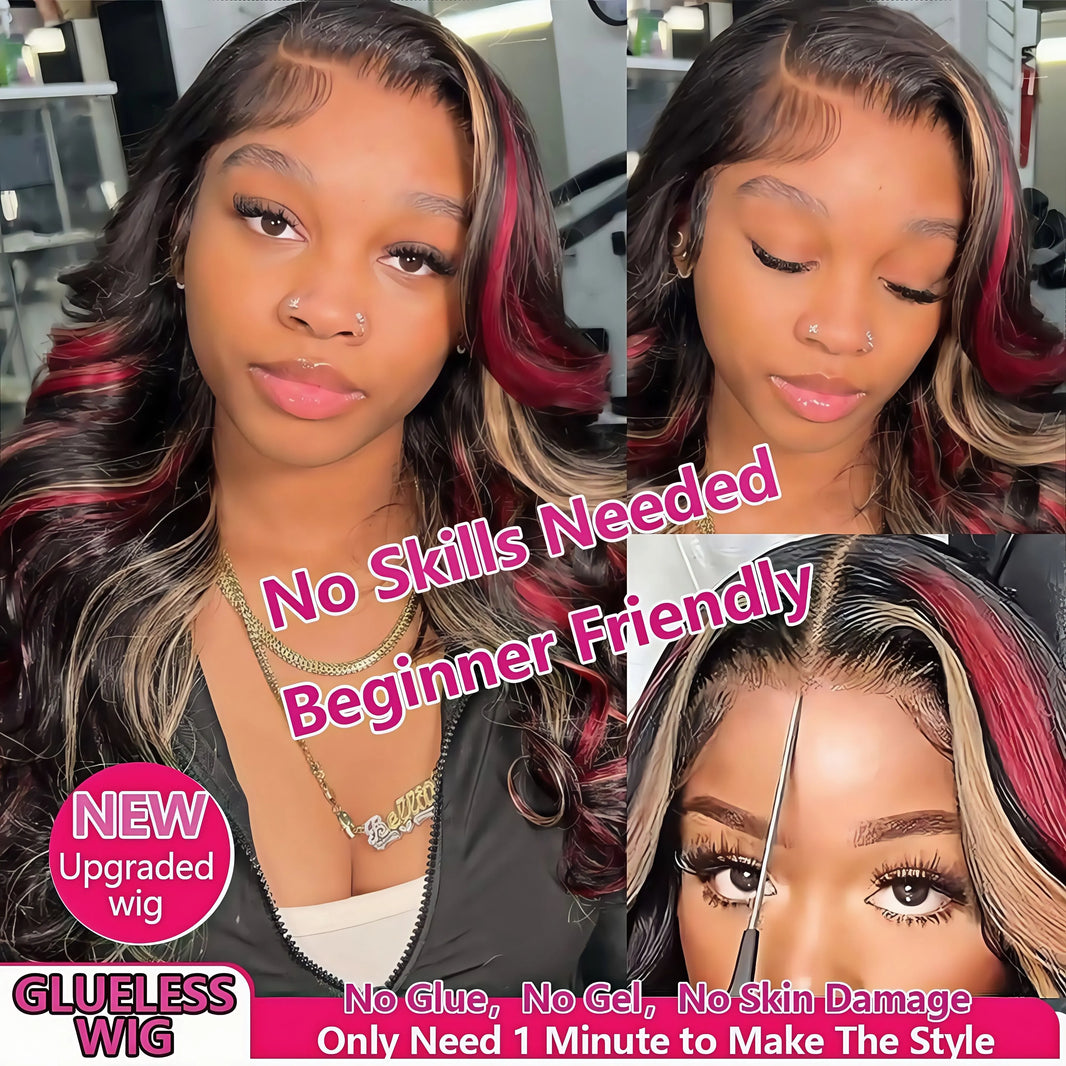 1B/99J/27 Omber black hair with red blonde Highlight 5x5 Hd Lace Closure Body Wave Wig Human Hair 99J Glueless Wig Ready To Wear