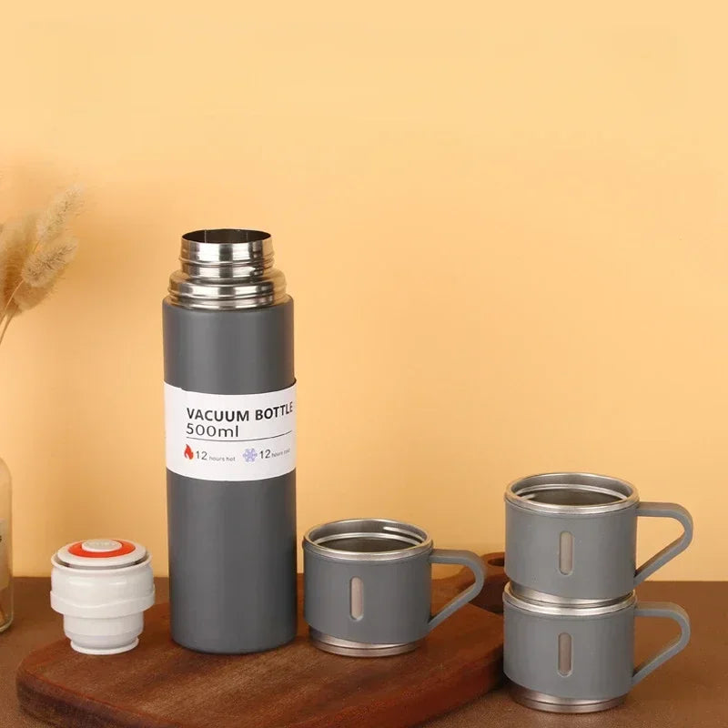 500ML Stainless Steel Vacuum Flask Gift Set Office Business Style Thermos Bottle Outdoor Hot Water Thermal Insulation Couple Cup