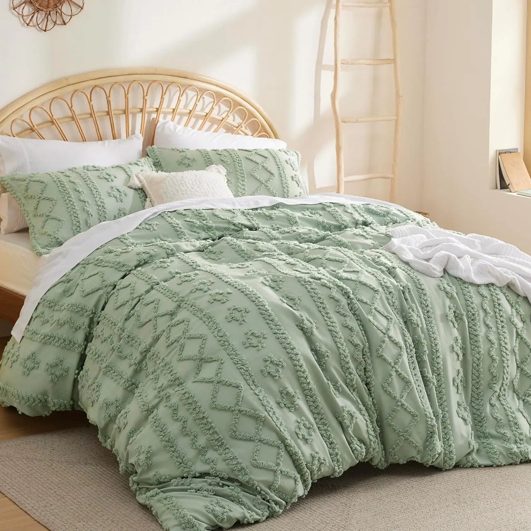 Tufted Duvet Cover Queen Size for All Seasons, 3 Pieces Soft Shabby Chic Embroidery Boho Beddin