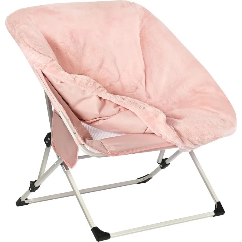 Comfy Folding Saucer Chair for All Seasons, Removal Faux Fur Soft Chair for Adults, Reading Chair for Living Room