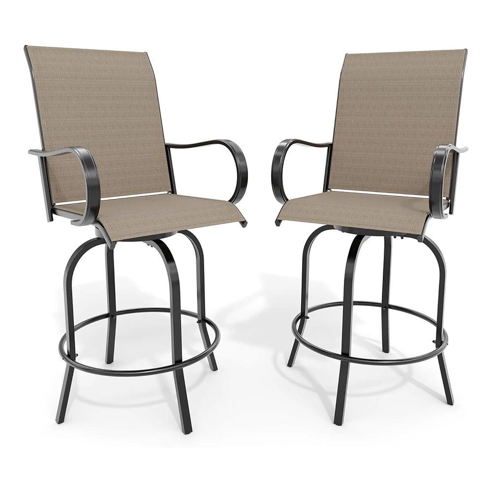 2 Piece Outdoor Swivel Bar Chairs, Patio High Swivel Bar Stools, All Weather High Back and Armrest Patio Chairs, Rotating Chair