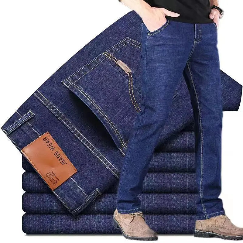 JEAN New Business Men's Jeans Casual Straight Stretch Fashion Classic Blue Black Work Denim Trousers Male Brand Clothing