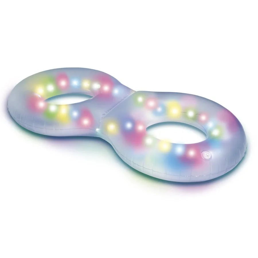 LED Twin Tube Inflatable LED LightUp Pool Ring Waterproof Floating Tube for Nighttime Fun