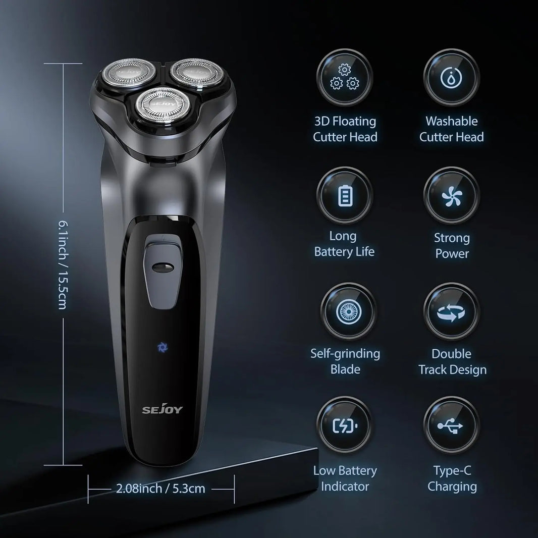 Sejoy 3D Rotary Electric Shaver for Men Advanced Dry Wet Pop-up Trimmer Rechargeable Perfect Fathers Day Gift for Dad, Husband