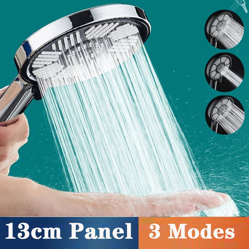 13 CM Big Panel Large Flow Supercharge Shower Head 3 Modes High Pressure Spray Nozzle Eco Rainfall Shower Bathroom Accessories