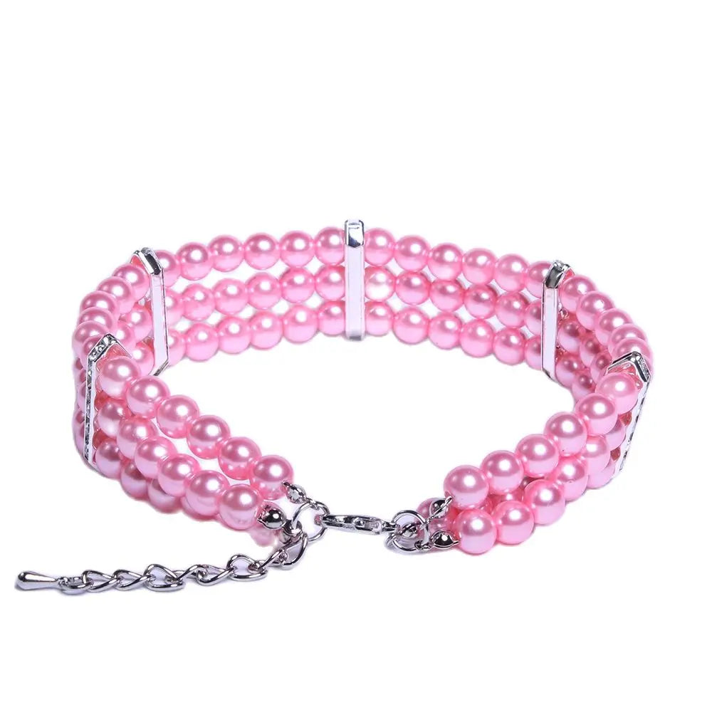 XKSRWE Dog Cat Pearls Necklace Collar with Bling Accessories Charm Cat Puppy Jewelry for Dogs Cats Small Medium Adjustable