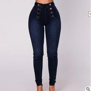 Denim Pencil Pants Women Vintage Jeans High Waist Washed Double Breasted Pockets Basics Ankle Length Trousers 2025 Streetwear