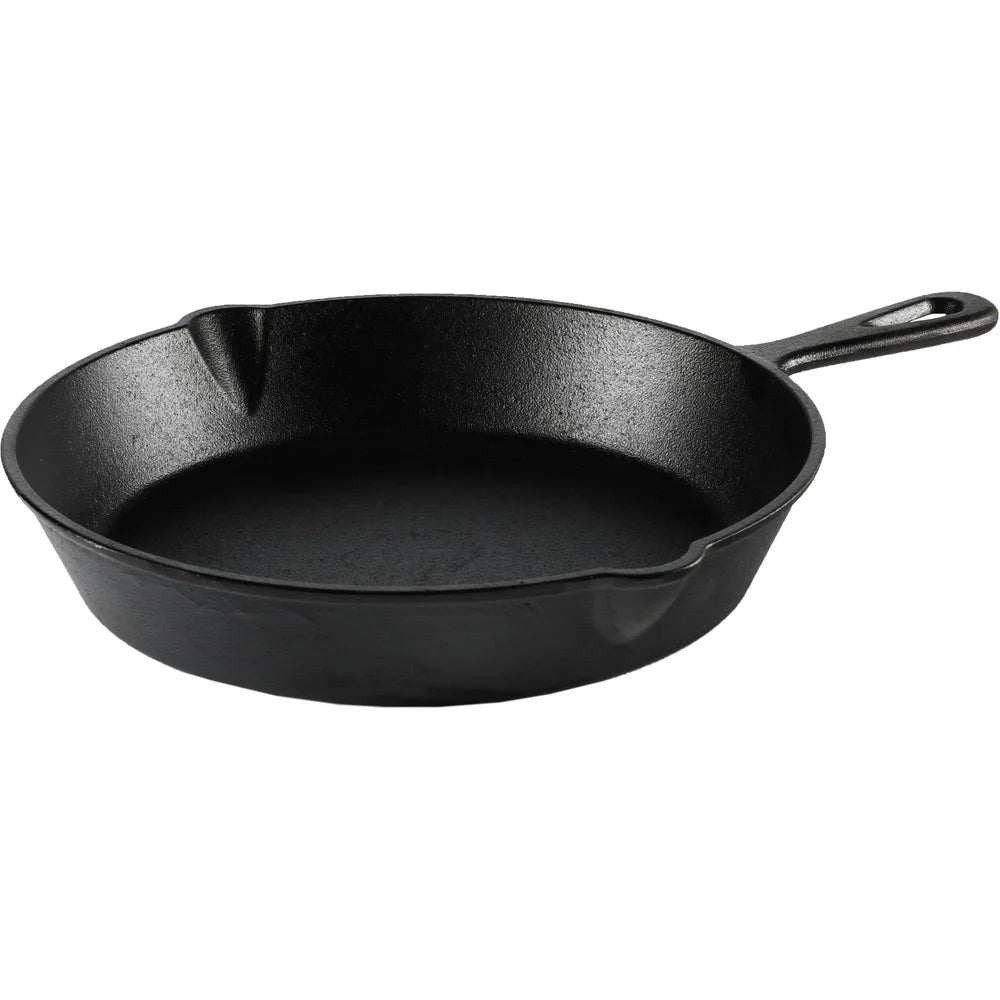 Pre-Seasoned Cast Iron Skillet 10.5 Inch Heat Distribution Versatile Cooking Nonstick Surface Campfire Safe Easy Drain Pour