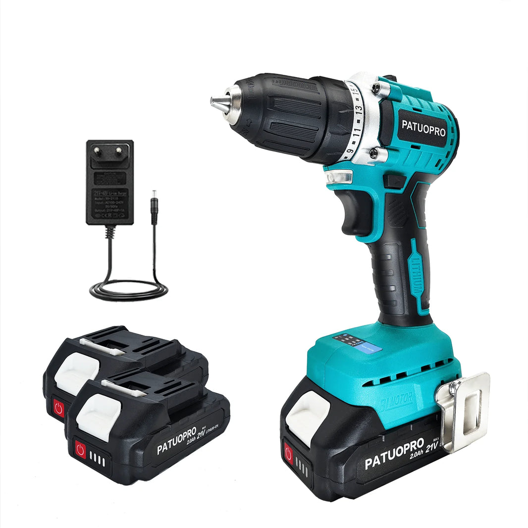 21V Rechargeable Brushless Cordless Drill 10mm Electric Hand Drill Screwdriver 2 Speed 23 Torque with Battery and Charger