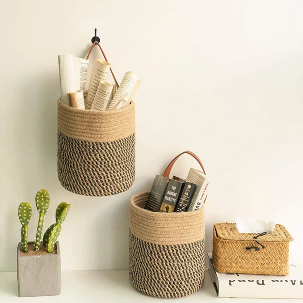 Wall Hanging Flower Basket Cotton Rope Woven Storage Basket Home Wall Decoration Container Kitchen Utensils Storage Organizer