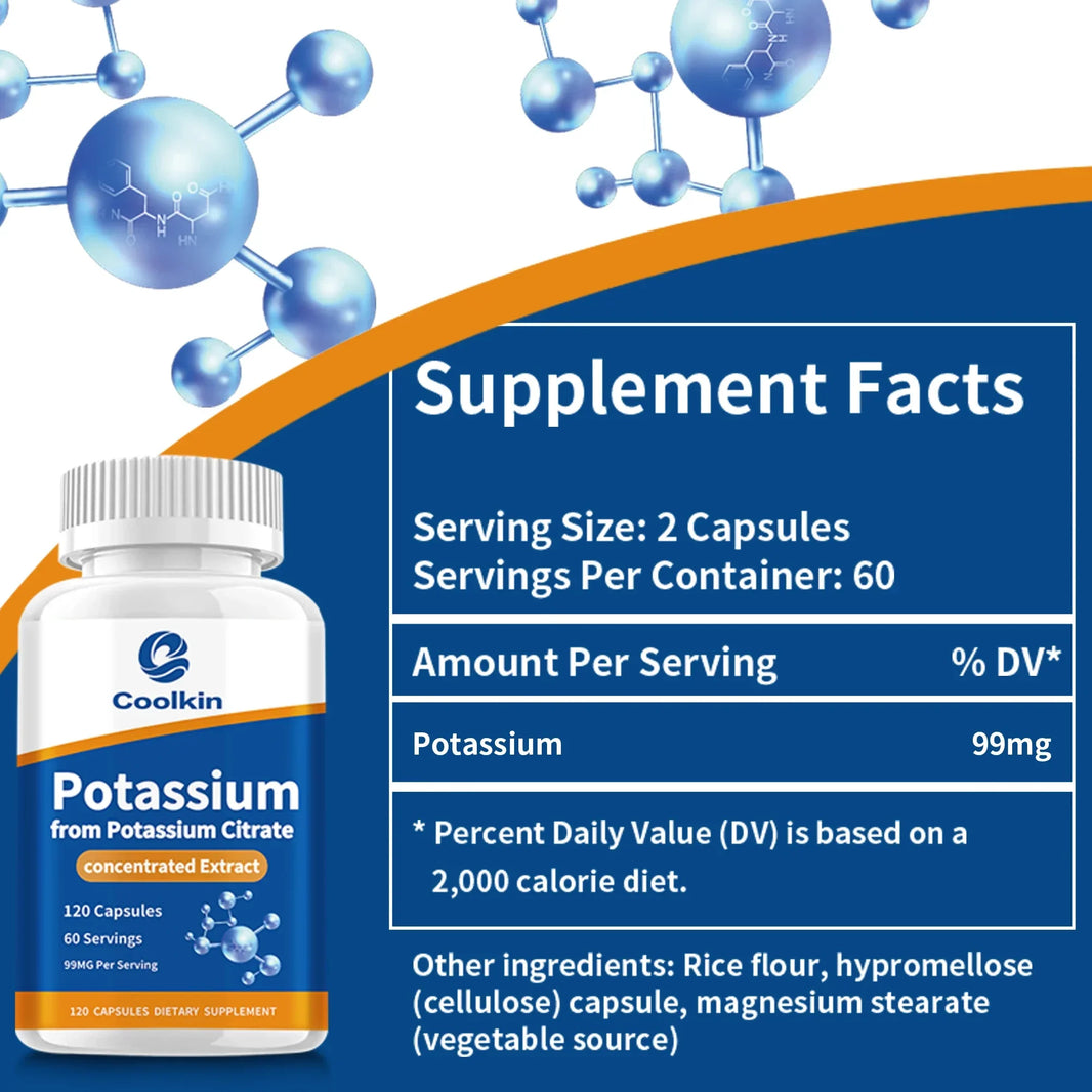 Potassium Citrate - Helps Maintain Electrolyte Levels, Promoting Muscle Function and Heart Health - 120 Capsules