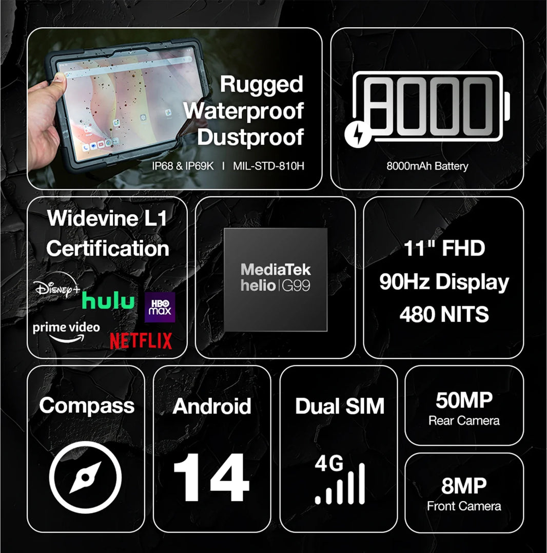 World Premiere AGM PAD P2 Active 11” FHD Rugged Tablet 2024 P2W Waterproof, Drop-proof, 8GB+256GB, Android 14, G99, Widevine L1