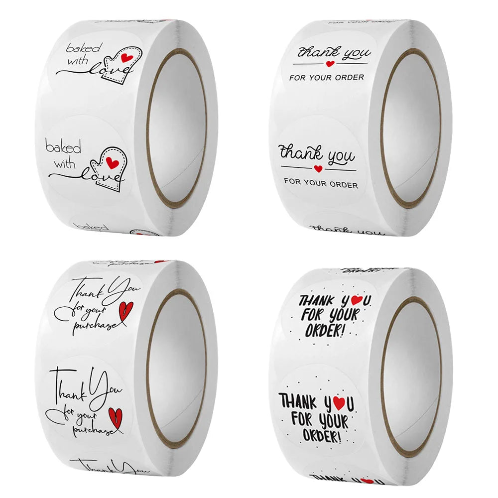 50-500pcs Baise Circular Thank You Sticker Gift Packaging Bag Sealing Sticker Flower Bundle Festival Wedding Decoration Label