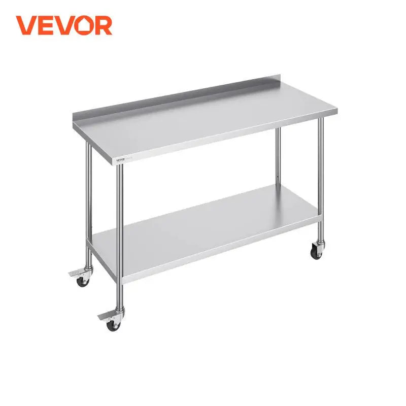 VEVOR Stainless Steel Work Table Commercial Food Prep Worktable with Casters Heavy Duty Prep Worktable for Restaurant Home Hotel