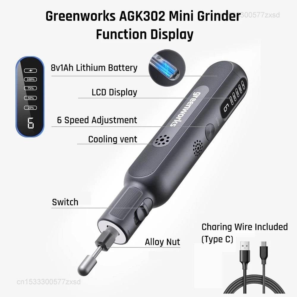 Xiaomi Greenworks USB Chargering Mini Grinder Cordless 80W 52pcs Grinder Rotary Tools Mini Drill Electric Carving Pen Grinder