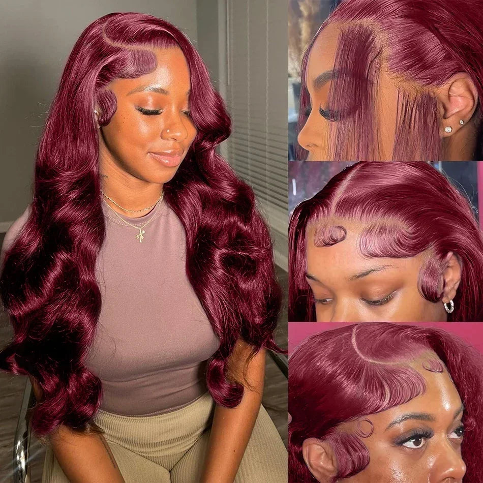 Lafino 200% Density Body Wave 13x6 Hd Lace Frontal Wig 99j Burgundy Lace Front Human Hair Wig Loose Body Wave Colored Human Hair