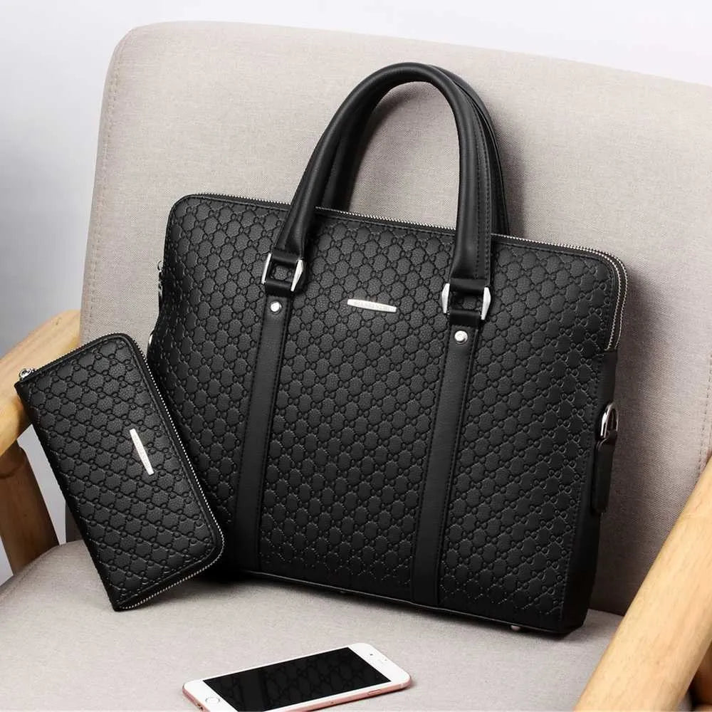 New Double Layers Men's Leather Business Briefcase Casual Man Shoulder Bag Messenger Bag Male Laptops Handbags Men Travel Bags