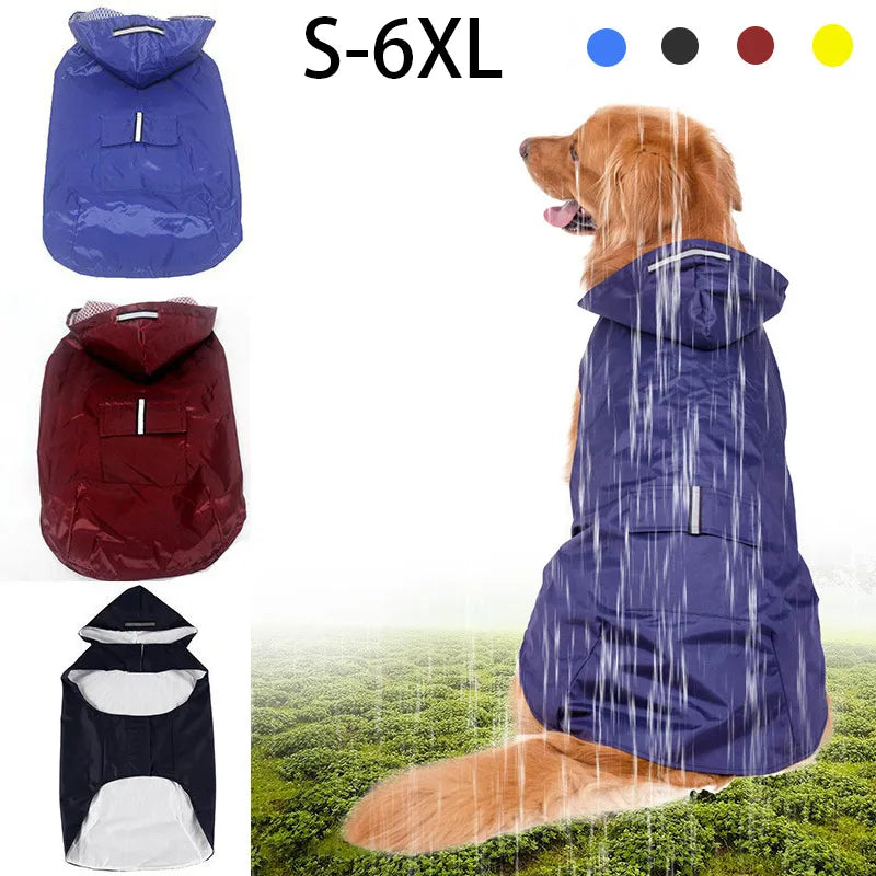 Dog Raincoat Waterproof Hoodie Jacket Rain Poncho Pet Rainwear Clothes with Reflective Stripe Outdoor Dogs Raincoat Accessories