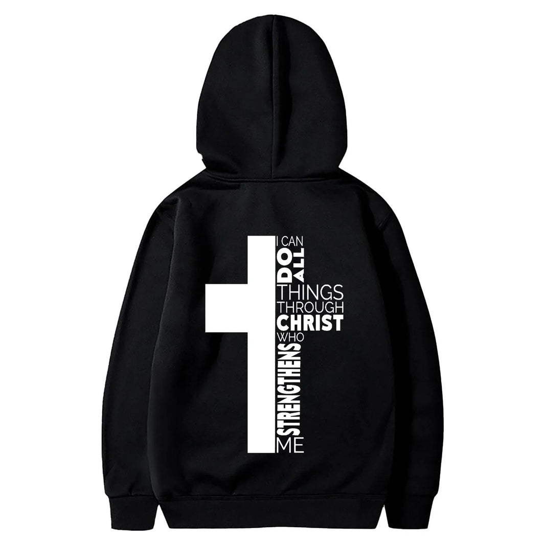 Jesus Theme Men's Hoodies The Christian Cross Long Sleeve Hooded Sweatshirt Solid Color Back Print Men's Pullover Sweatshirt