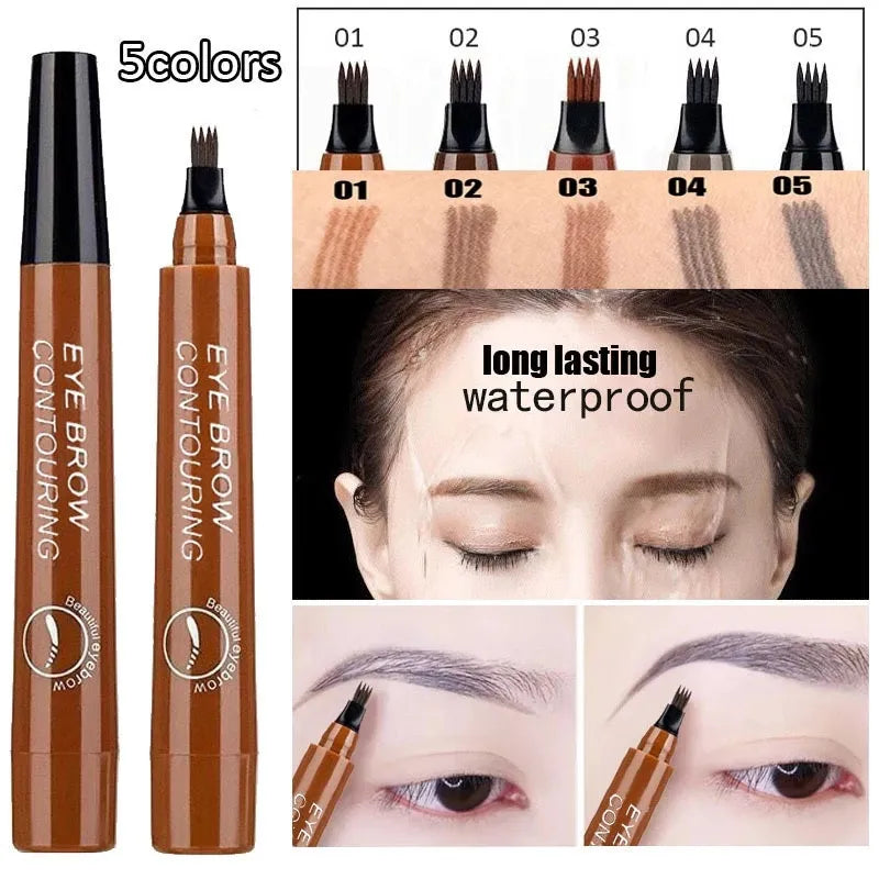 5 Colors Dark Brown 4 Point Liquid Eyebrow Pencil Microblading Waterproof Eyebrow Pencil Tattoo Eyebrow Pen Makeup