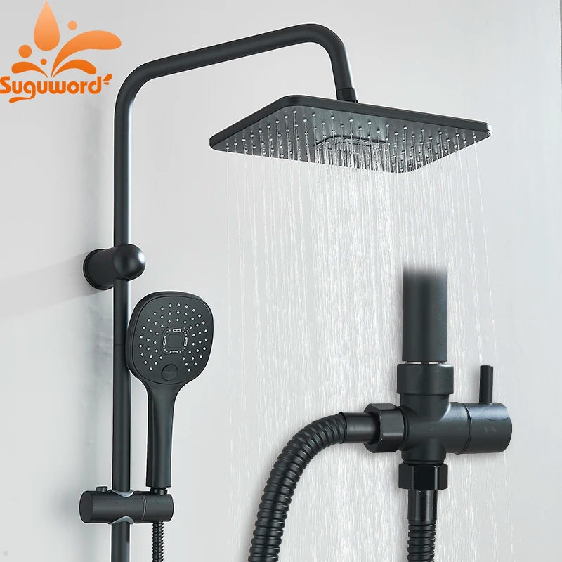 Single Hole Input Bathroom Shower Faucet Set Rainfall Head shower with Handshower Wall Mount Bathroom Shower System