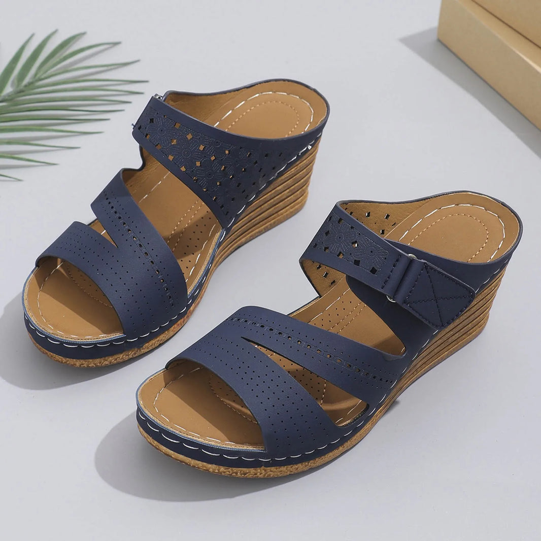 Women'S Slippers Booties Women'S Summer Open Toe Leather Slope Heel Sandal Slippers Casual Comfortable Outdoor Womens Slipper