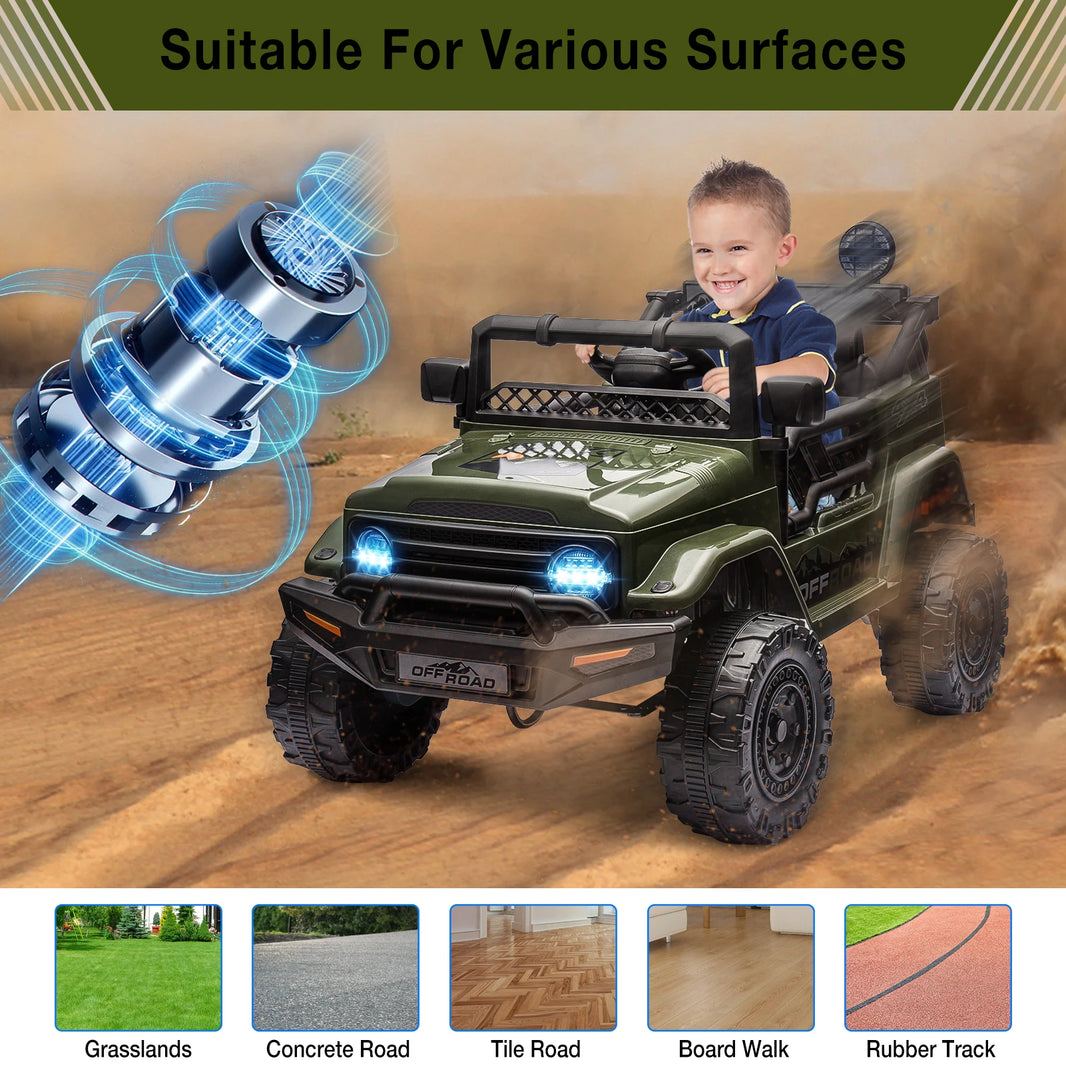 12V Kids Ride On Truck with Remote Control Spring Suspension Bluetooth Connectivity and Led Lights for 3-8years Birthday Gifts