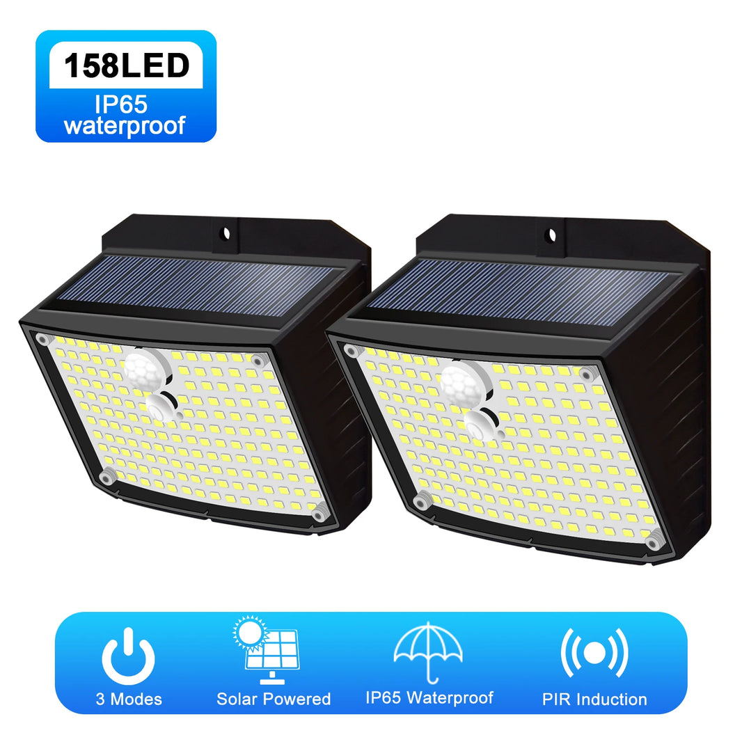 158 LED Solar Outdoor Lights 3 Lighting Modes Wireless Solar Motion Sensor Waterproof Wall Lamp Solar Powered Garden Fence Yard