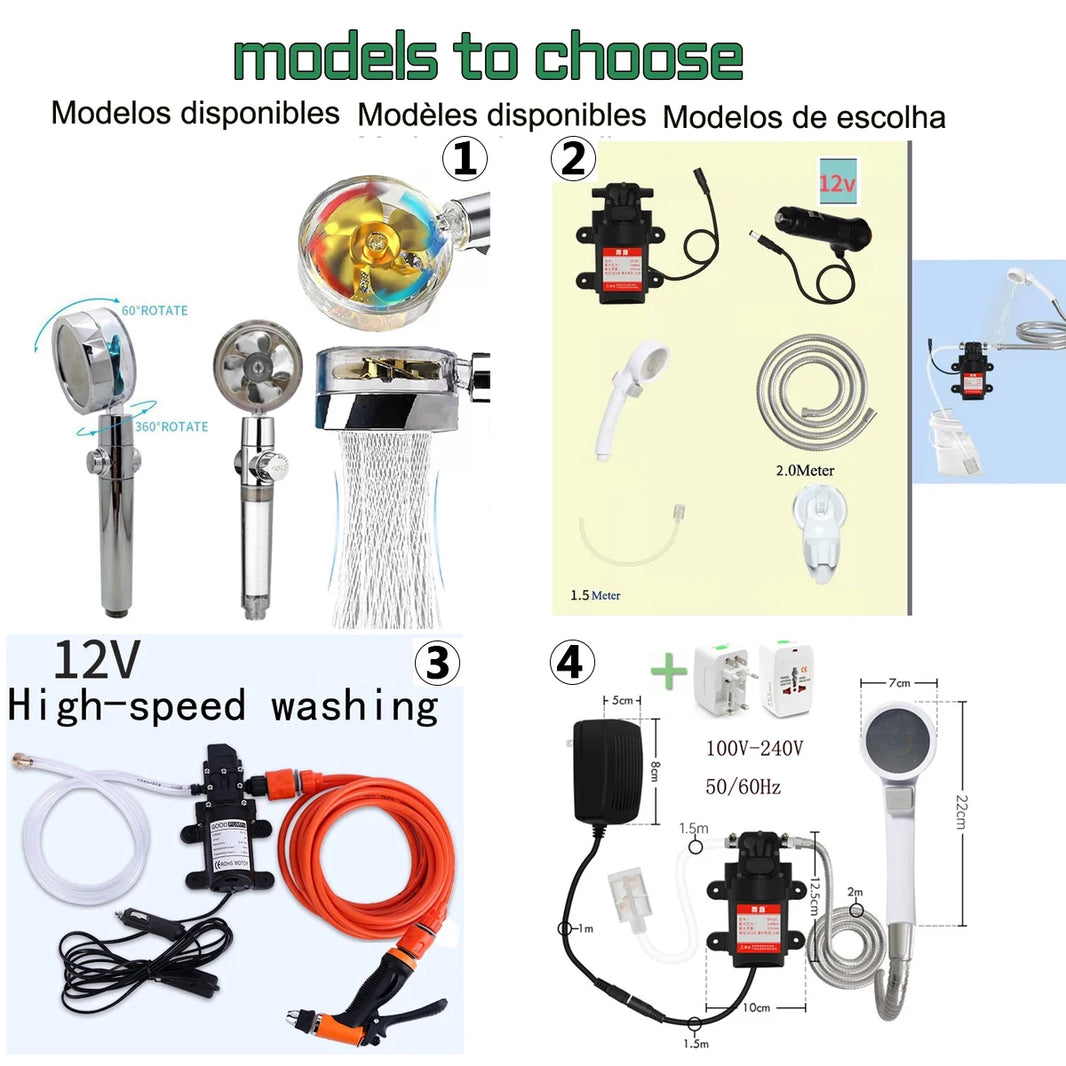 12V Car Electric Siphon Pump Washer handheld Faucet Kit Outdoor Camping Bath Shower Set