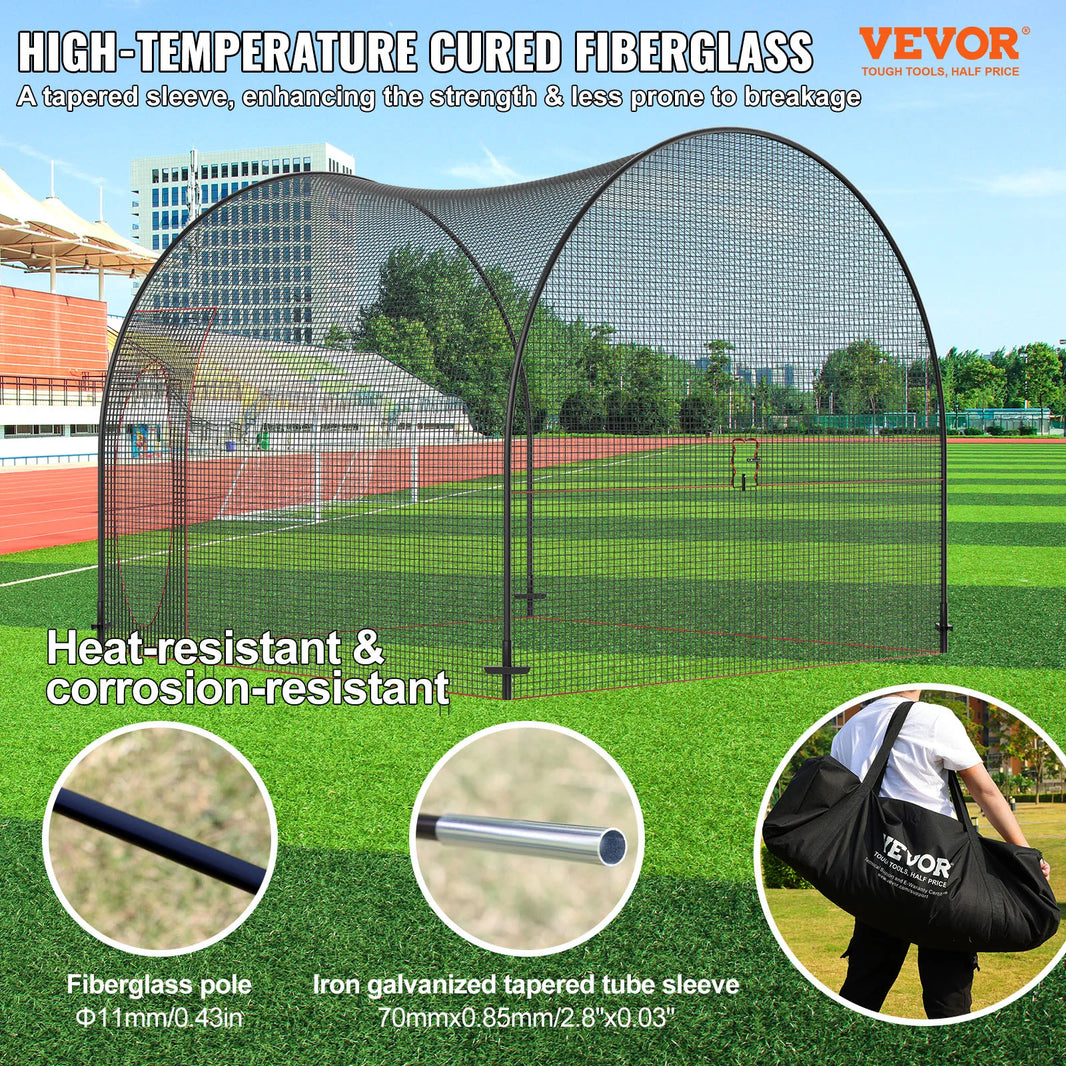 VEVOR 12/22/33/40FT Baseball Batting Cage Portable Cage Net with Carry Bag Heavy Duty Enclosed Pitching Cage Backyard Training