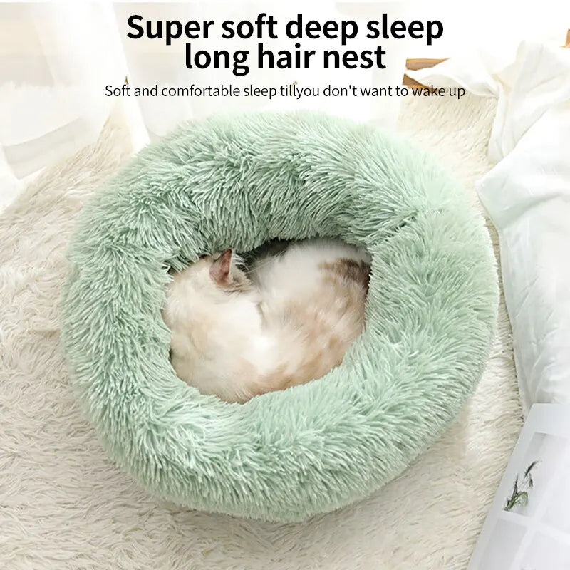 Plush Pet Nest Fall and Winter Cotton Mat Four Seasons Universal Dog and Cat Long Hair Nest Round Donut Plush Dog Bed