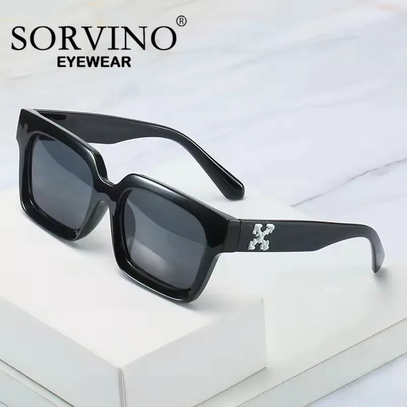 SORVINO Fashion Square Sunglasses Women Shades UV400 Leopard Brown Punk Men Colorful Sun Glasses Anti-blue Light Flat Glasses