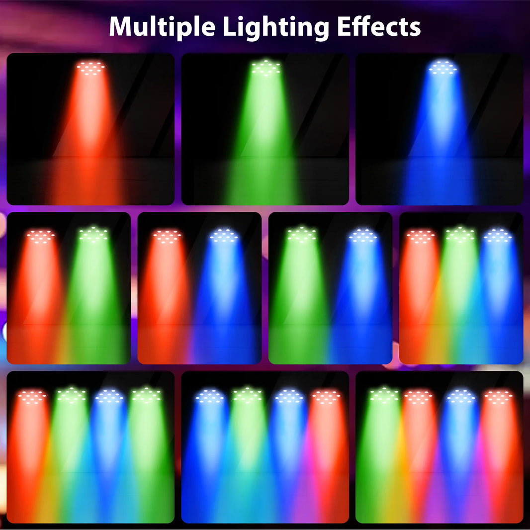 U'King 4PCS 36 LED Par Light with Bag DMX512 RGB LED Stage Flat Par Light Sound Activated Effect for DJ Party Disco Stage Light