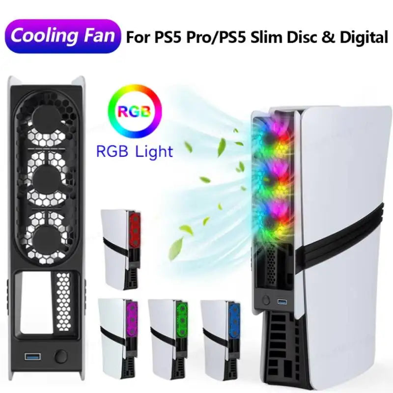 Upgraded Cooling Quiet Fan Compatible with Playstation 5 Pro/Slim Disc & Digital Edition Efficient Cooling System with USB Port