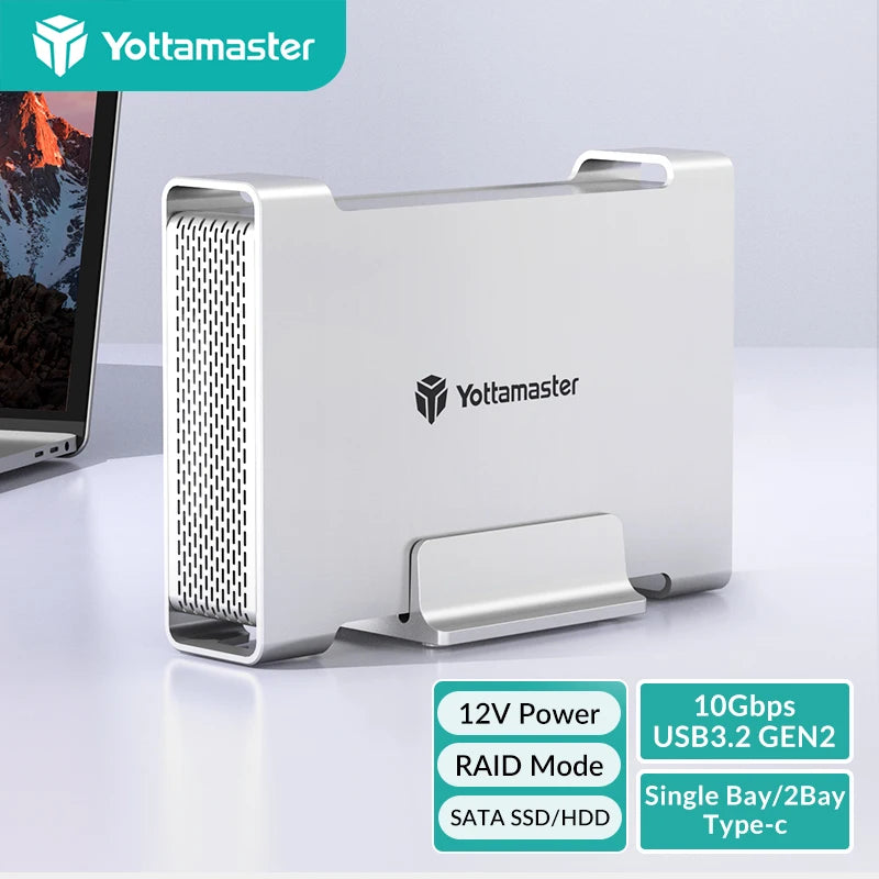 Yottamaster SATA RAID Hard Drive Enclosure 2.5" 3.5" SATA HDD SSD Enclosure with 32TB Max & RAID 0/1/SPAN RAID Hard Disk Storage