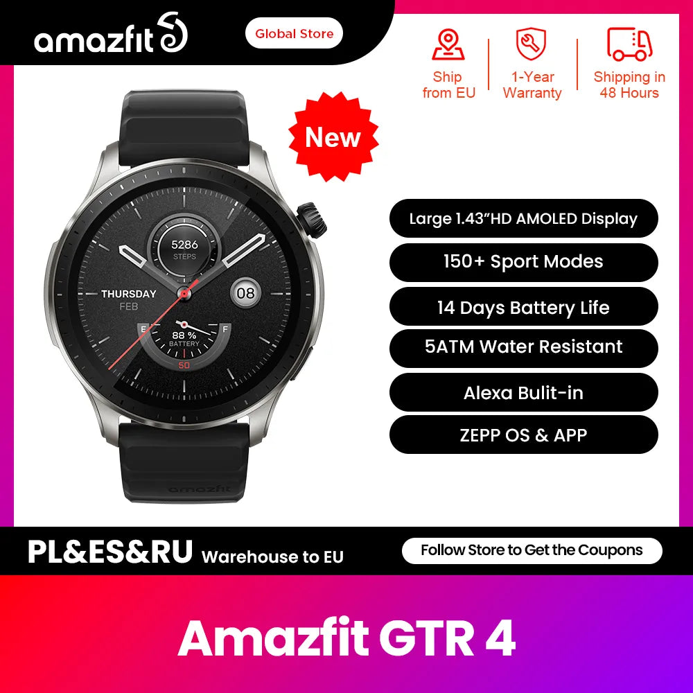 New Amazfit GTR 4 GTR4 Smartwatch 150 Sports Modes Bluetooth Phone Calls Smart Watch With Alexa Built-in 14 Days Battery Life