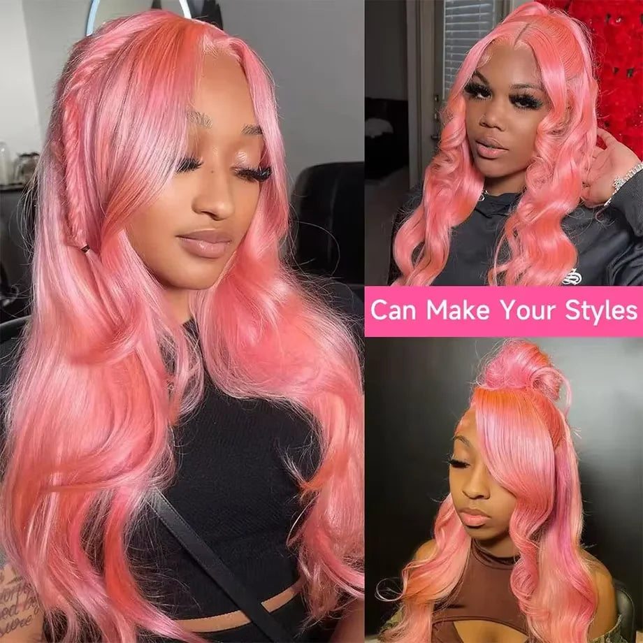 Pink Lace Front Wigs Human Hair Body Wave 13x6 HD Lace Frontal Wig Brazilian Colored Human Hair Wigs 100% 13x4 Loose Wave Wigs