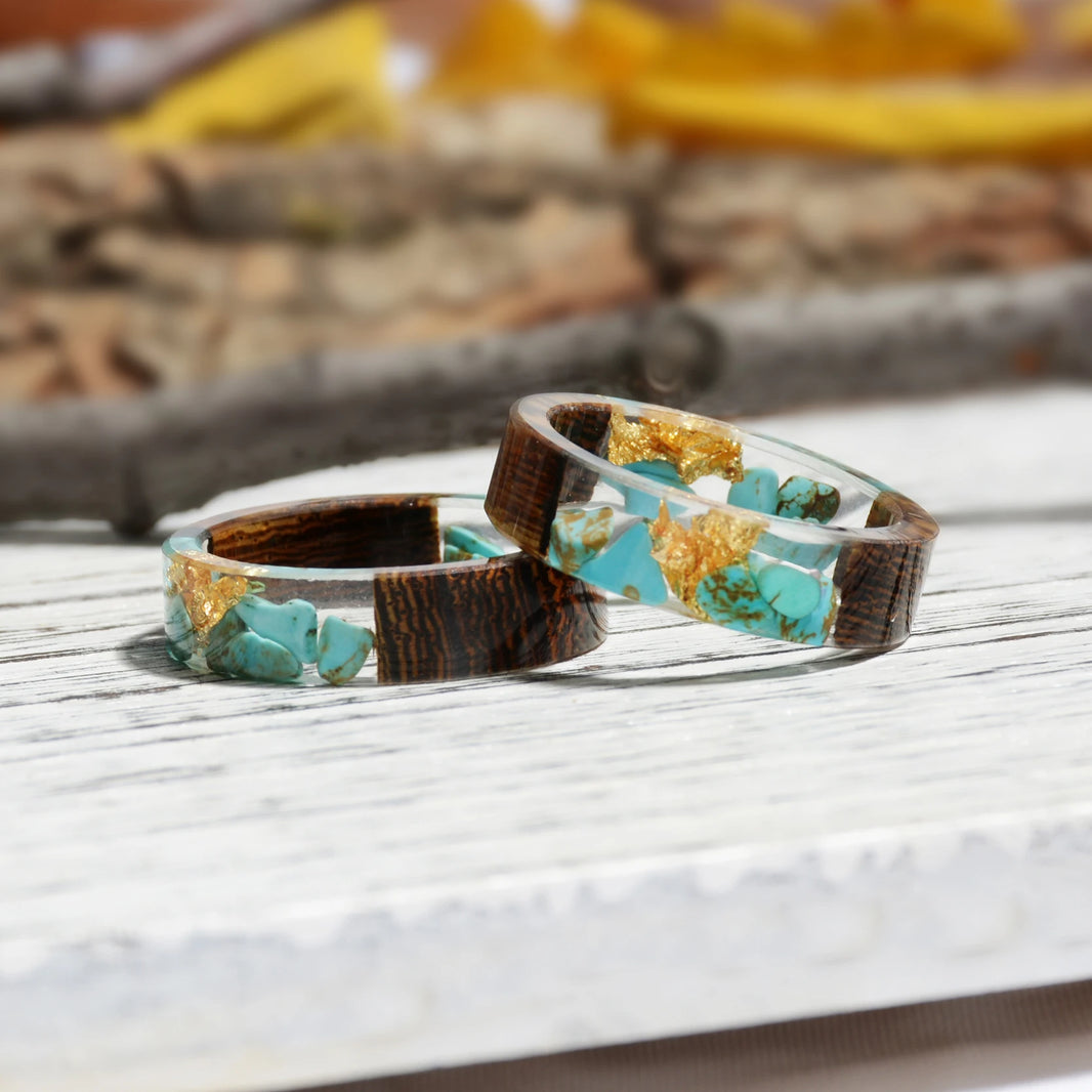 2022 Hot Sale Handmade Wood Resin Ring Dried Flowers Plants Inside Jewelry Resin Ring Transparent Anniversary Ring for Women