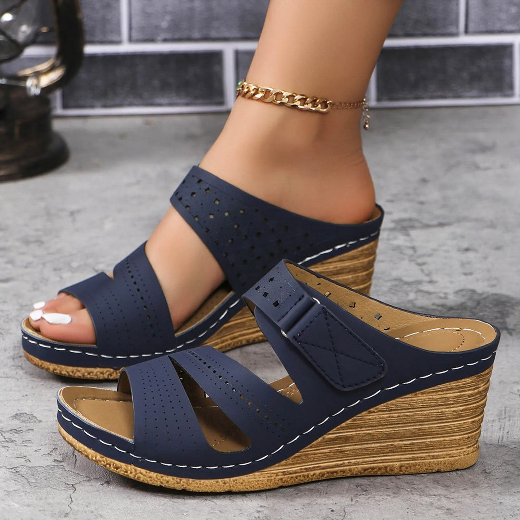 Women'S Slippers Booties Women'S Summer Open Toe Leather Slope Heel Sandal Slippers Casual Comfortable Outdoor Womens Slipper