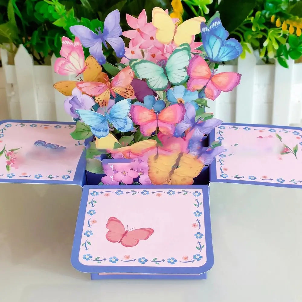 New 3D Pop Up Bouquet Flowers Happy Mother's Day Card 3D Greeting Cards Birthday Postcard Thank You Girlfriend Teacher Gifts