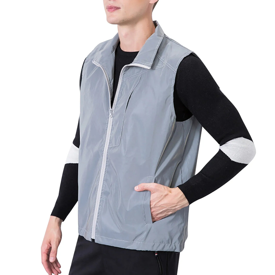 Winter Jackets Woman 2024 Adult Hip Hop Sleeveless Thin Coat Grey Reflective Jacket For Women Men Zipper Casaco Inverno Feminino