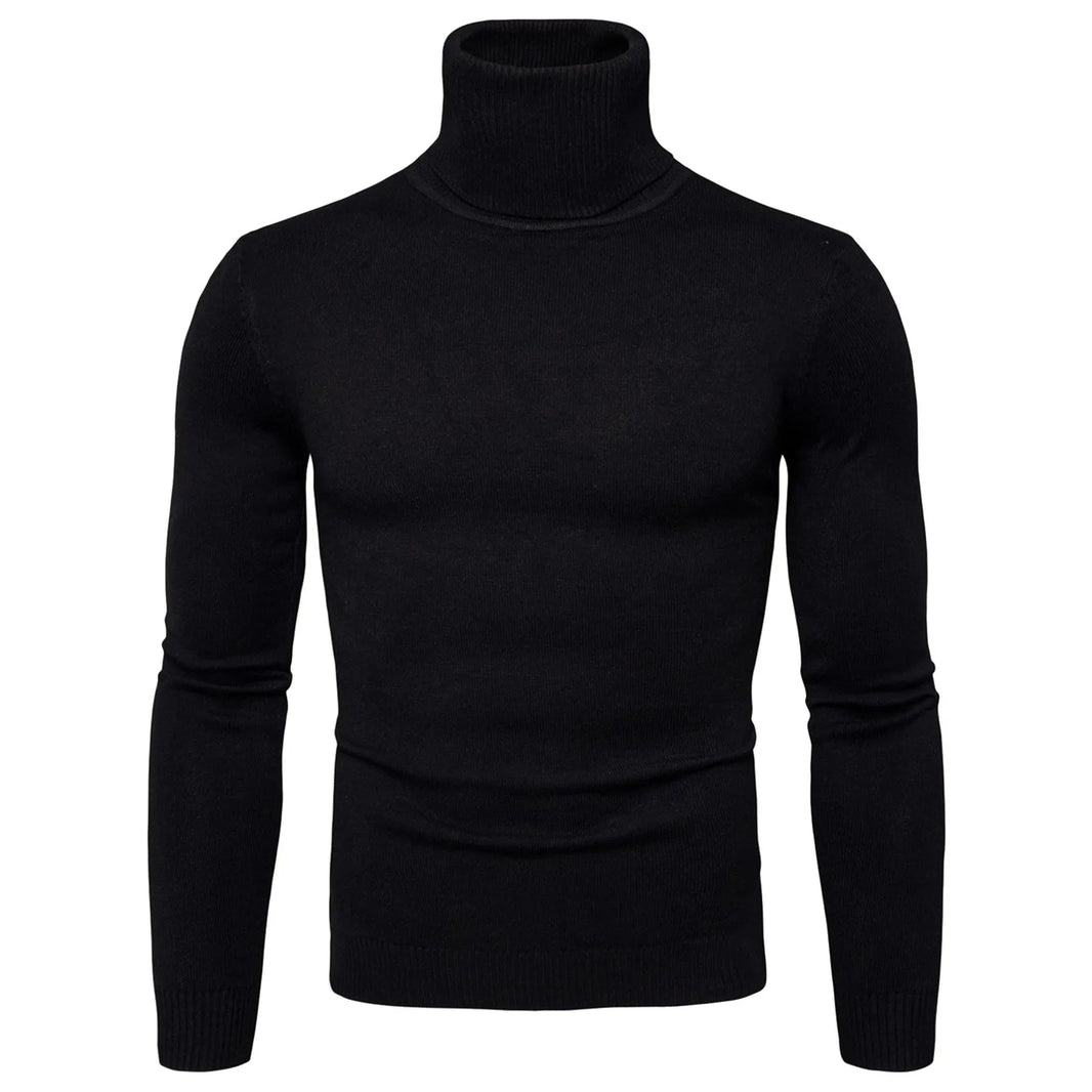 Men's Black Turtleneck Sweater Autumn Warm Solid Color Elastic Knitted Tops Long Sleeve Slim Theraml Underwear Tops Plus Size
