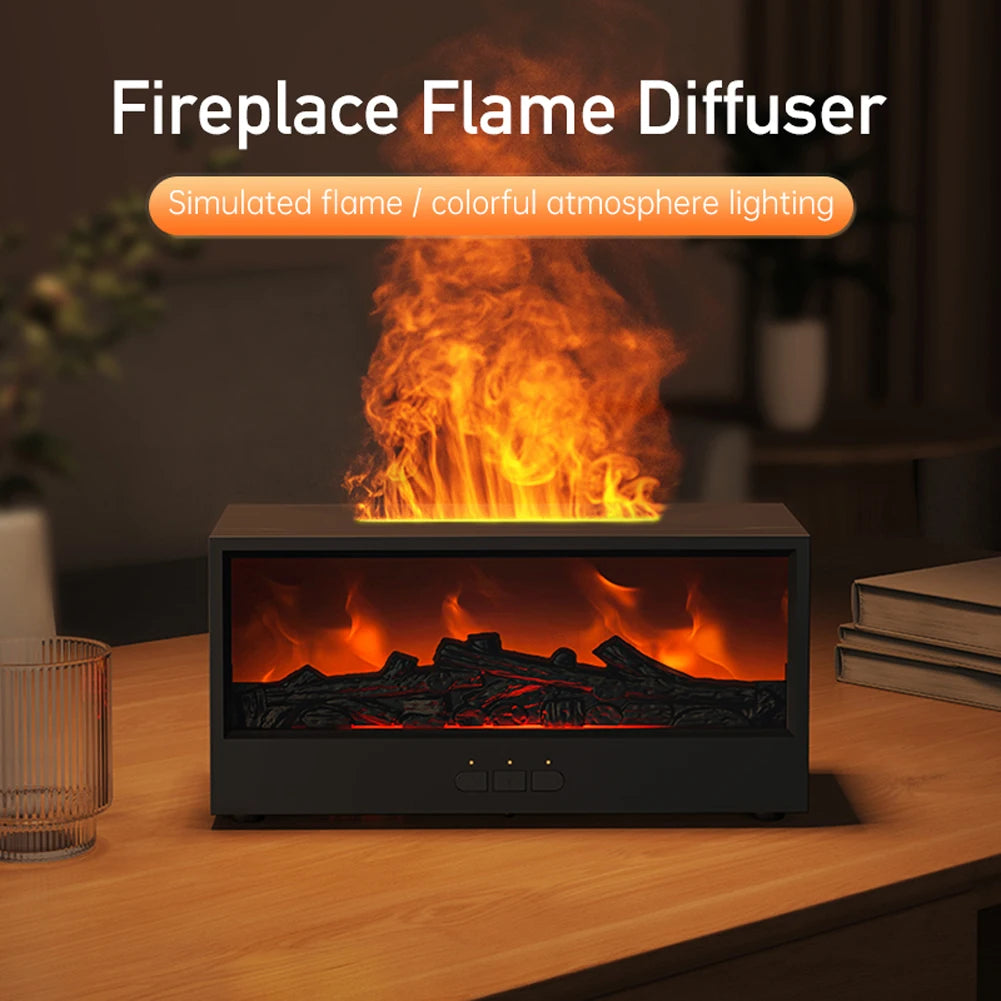 Fireplace Air Humidifier Dynamic Flame Essential Oil Diffuser 150ml Aromatherapy Diffuser with Timer Cool Mist Humidifier