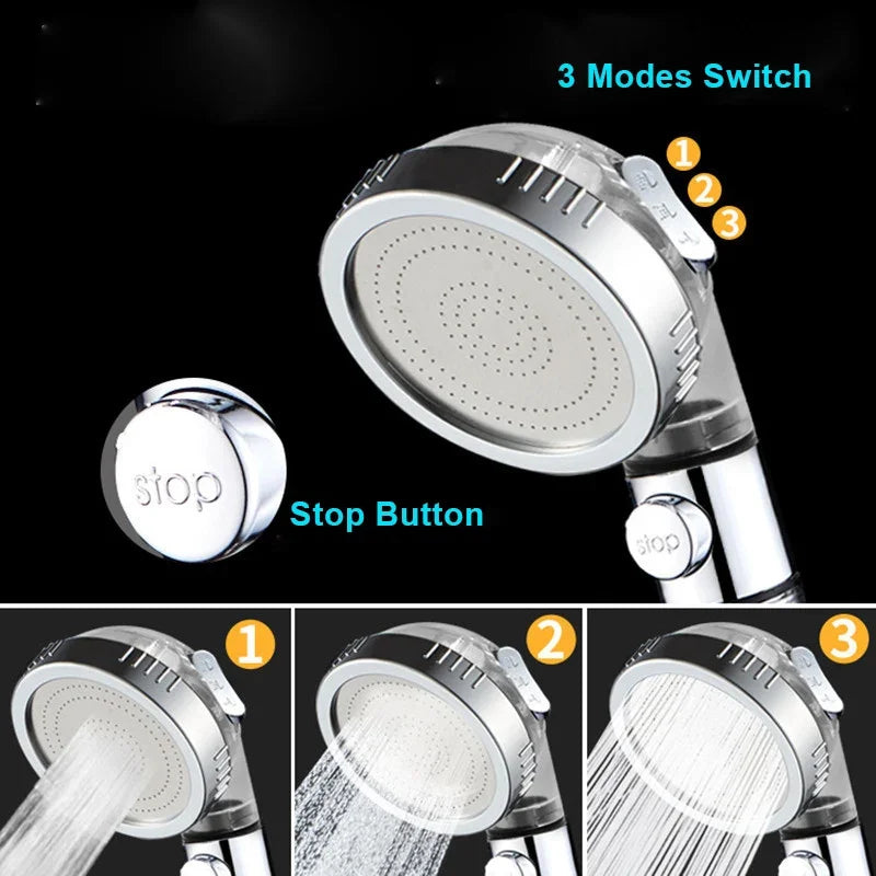 ZhangJi 3 Modes Adjustable High Pressure Shower Head Tourmaline Replaceable Filter SPA Shower Water Saving  Switch Button Shower