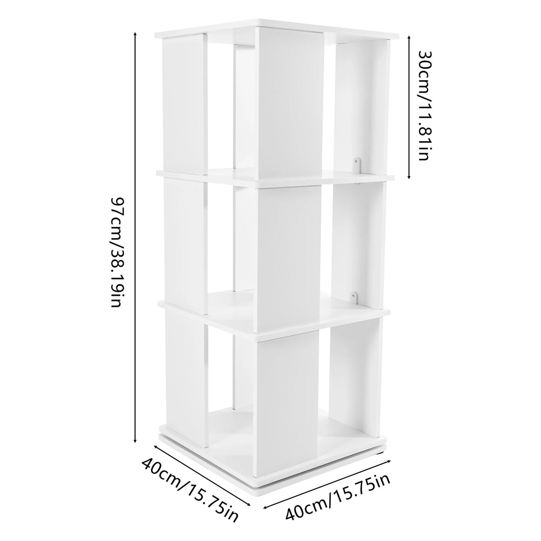 Stylish White 3-Tier Rotating Bookshelf, Space-Saving Design, 360° Rotation, Modern Home Storage for Books, Plants, and Decor