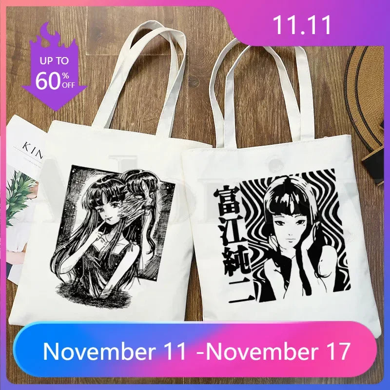 Japan Manga Junji Ito Tomie Shintaro Kago Graphic Hipster Cartoon Print Shopping Bags Girls Fashion Casual Pacakge Hand Bag