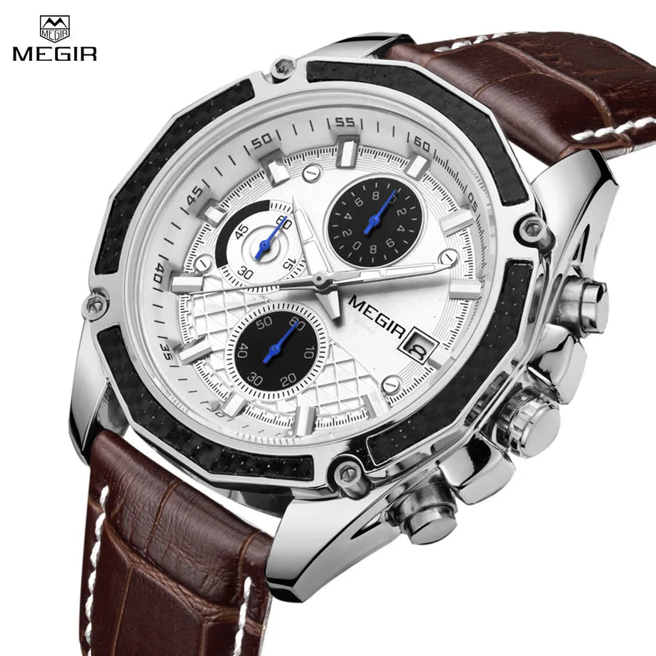 MEGIR Quartz Men Watches Fashion Leather Male Sport Chronograph Watch Clock for Male Students Wristwatch Calendar Reloj Hombre